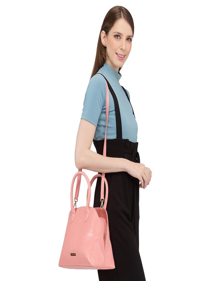 Caprese Zoia Satchel Bag, Medium | Stylish Croco Finish Handbag for Women with Chic Grab Handle, Adjustable & Detachable Sling Strap | Secure Zip Closure | Perfect for Casual & Daily Use (Pink) - Image 2